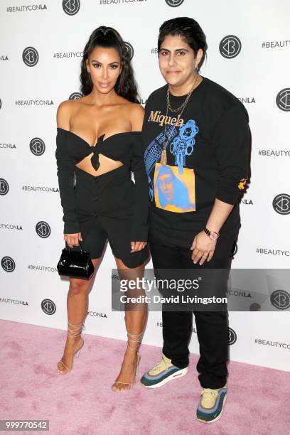 Kim Kardashian West and CEO of Beautycon Media Moj Mahdara attend the Beautycon Festival LA 2018 at the Los Angeles Convention Center on July 15,...