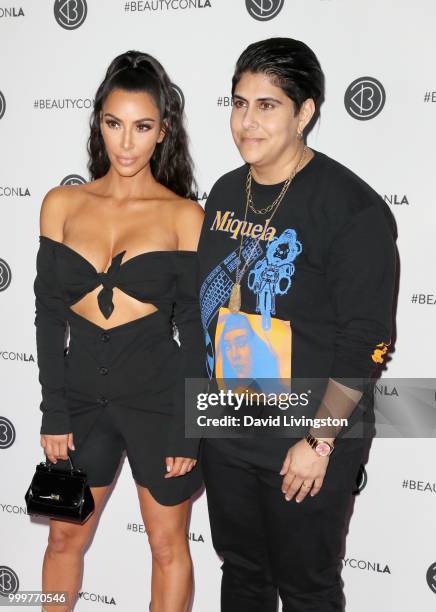 Kim Kardashian West and CEO of Beautycon Media Moj Mahdara attend the Beautycon Festival LA 2018 at the Los Angeles Convention Center on July 15,...