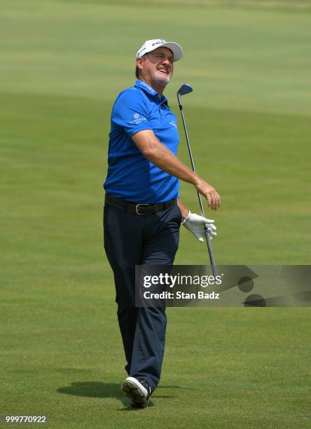 Jerry Kelly hits a shot on the third hole during the final round of the PGA TOUR Champions Constellation SENIOR PLAYERS Championship at Exmoor...