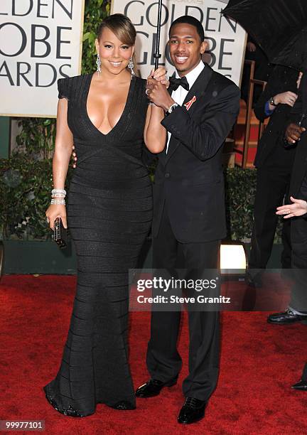 Singer Mariah Carey and husband Actor Nick Cannon attends the 67th Annual Golden Globes Awards at The Beverly Hilton Hotel on January 17, 2010 in...