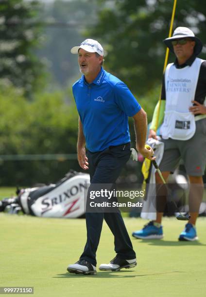 Jerry Kelly reacts to his putt on the third hole during the final round of the PGA TOUR Champions Constellation SENIOR PLAYERS Championship at Exmoor...