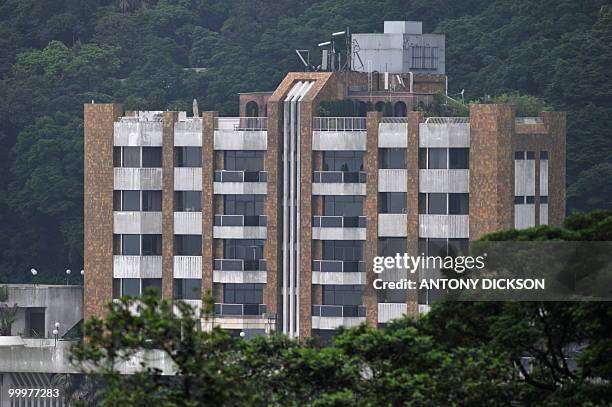 Picture shows the building at 35 Barker Road on Hong Kong's upmarket Peak on May 19 after a property inside the building was sold at auction the...