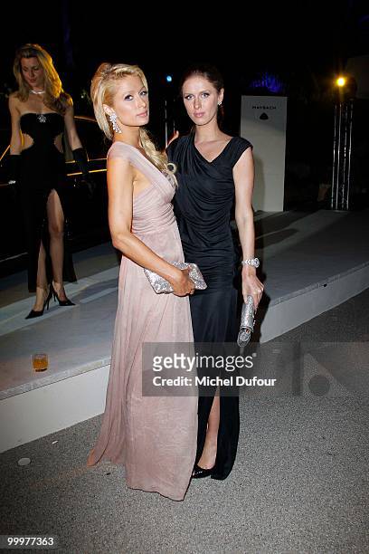 Paris Hilton and Nicky Hilton attend the de Grisogono "Crazy Chic Evening" cocktail party at the Hotel Du Cap Eden Roc on May 18, 2010 in Antibes,...