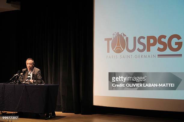 Paris Saint-Germain football team president Robin Leproux gives a press conference, on May 18, 2010 at the club headquarters in Paris, on a...