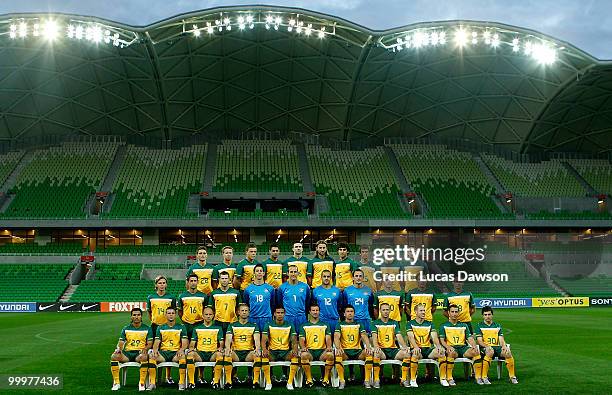 Socceroo players pose for a team photo before an Australian Socceroos training session at AAMI Park on May 19, 2010 in Melbourne, Australia.