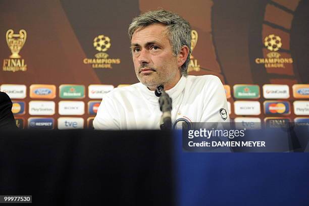 Inter Milan's Portuguese coach Jose Mourinho listens to questions during a press conference at the Inter Milan training center in Appiano Gentille on...