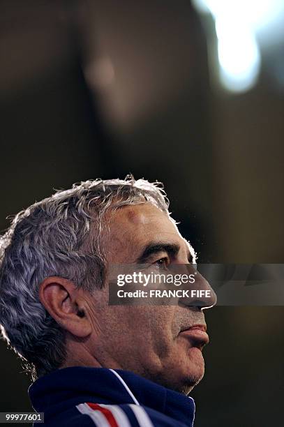 French national football team coach Raymond Domenech gives a press conference in Tignes, French Alps on May 18, 2010. The team will be starting in...