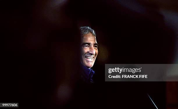 French national football team coach Raymond Domenech gives a press conference in Tignes, French Alps on May 18, 2010. The team will be starting in...