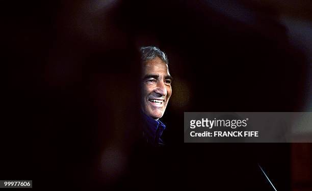 French national football team coach Raymond Domenech gives a press conference in Tignes, French Alps on May 18, 2010. The team will be starting in...