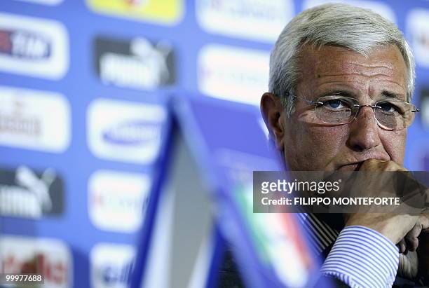 Italy's soccer team coach Marcello Lippi announces his team for the World Cup 2010 on May 18, 2010 during a press conference in Rome. The reigning...