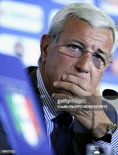 Italy's soccer team coach Marcello Lippi announces his team for the World Cup 2010 on May 18, 2010 during a press conference in Rome. The reigning...