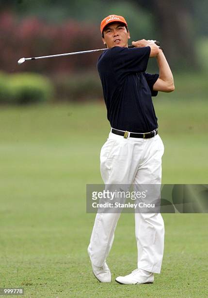 Zhang Lian-Wei of the Republic of China in action during the first day of the Davidoff Nations Cup held at the Royal Selangor Golf Club, Kuala...