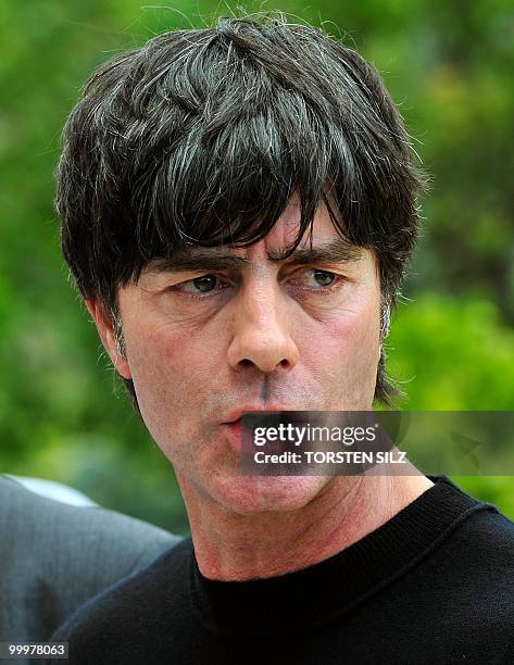 Germany's head coach Joachim Loew addresses a press conference at the Verdura Golf and Spa resort, near Sciacca May 17 following the announcement...