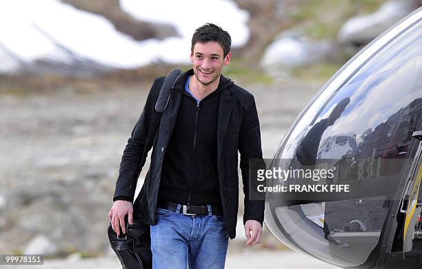 French goalkeeper Hugo Lloris arrives in Tignes, French Alps on May 18, 2010 to join the French national football team which will be starting their...