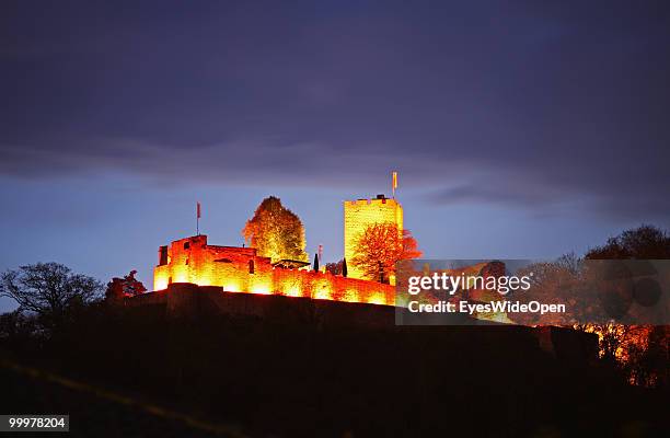 The famous Castle Landau illuminated on a hill on April 25, 2010 in Klingenmuenster, Germany. The castle was built in the 12th century by the staufer...