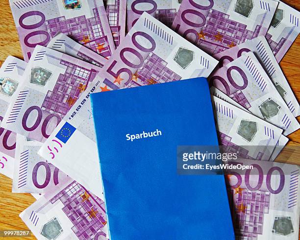 Bank book with 500 Euro banknotes. On May 09, 2010 in Munich, Germany.