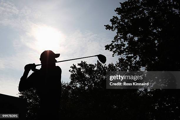 Padraig Harrington of Ireland tees off at the 4th hole during the Pro-Am round prior to the BMW PGA Championship on the West Course at Wentworth on...