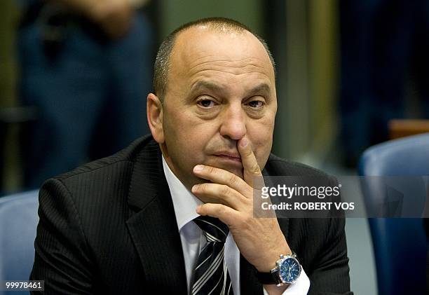 Former Macedonian interior minister Ljube Boskoski sits in court at the International Criminal Tribunal for the former Yugoslavia in the Hague on May...