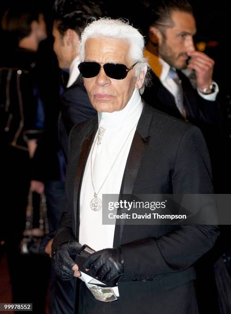 Karl Lagerfeld is seen leaving the Chanel party this morning on May 19, 2010 in Cannes, France.