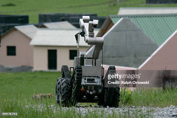 The land-robot "teleMAX" of German company telerob drives during a trial at the German army base on May 18, 2010 in Hammelburg, Germany. ELROB...