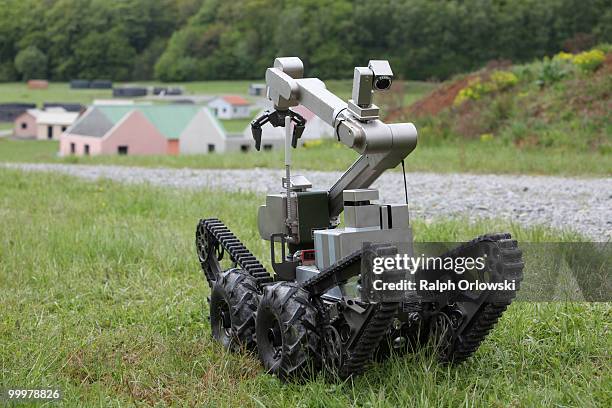 The land-robot "teleMAX" of German company telerob drives during a trial at the German army base on May 18, 2010 in Hammelburg, Germany. ELROB...