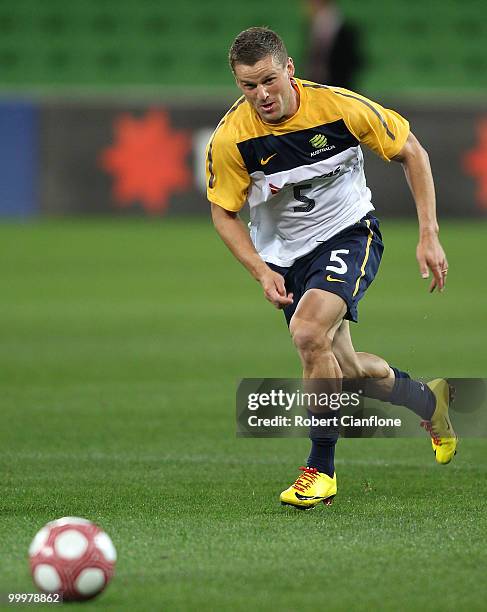 Jason Culina of Australia controls the ball during an Australian Socceroos training session at AAMI Park on May 19, 2010 in Melbourne, Australia.