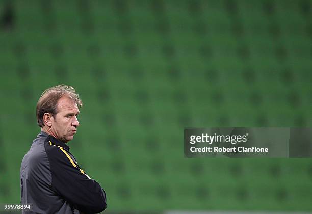 Australian coach Pim Verbeek looks on during an Australian Socceroos training session at AAMI Park on May 19, 2010 in Melbourne, Australia.