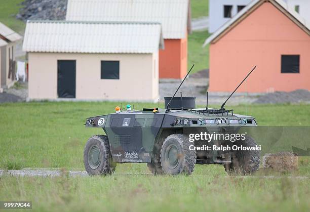 The land-robot "Gecko" of German company Base Ten drives during a trial at the German army base on May 18, 2010 in Hammelburg, Germany. ELROB...