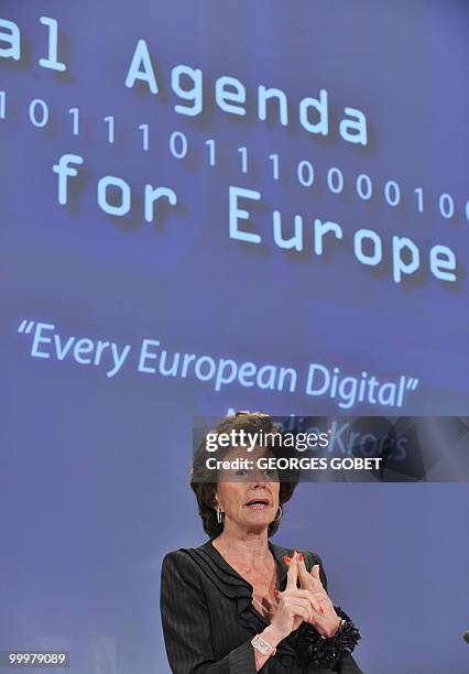 Commissioner for Digital Agenda Neelie Kroes gives a press conference on May 19, 2010 at the EU headquarters in Brussels. AFP PHOTO GEORGES GOBET