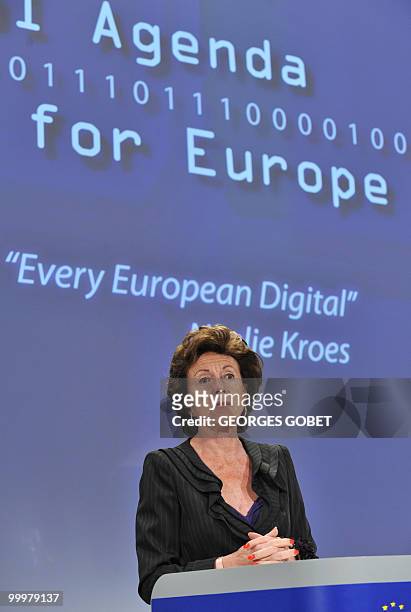 Commissioner for Digital Agenda Neelie Kroes gives a press conference on May 19, 2010 at the EU headquarters in Brussels. AFP PHOTO GEORGES GOBET