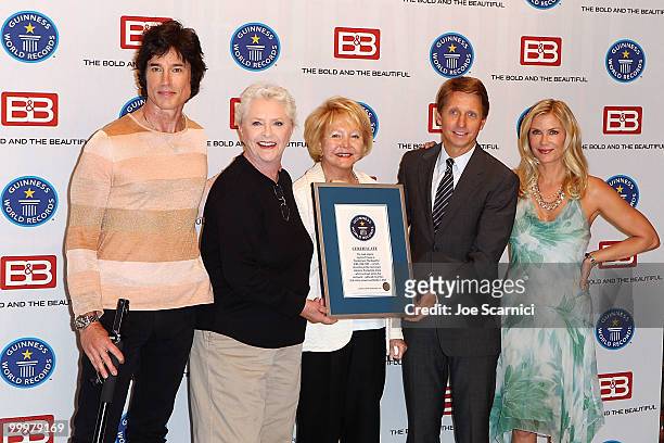 Actor Ronn Moss, actress Susan Flannery, Lee Phillip Bell, executive producer/head writer, Bradley P. Bell and actress Katherine Kelly Lang of the...