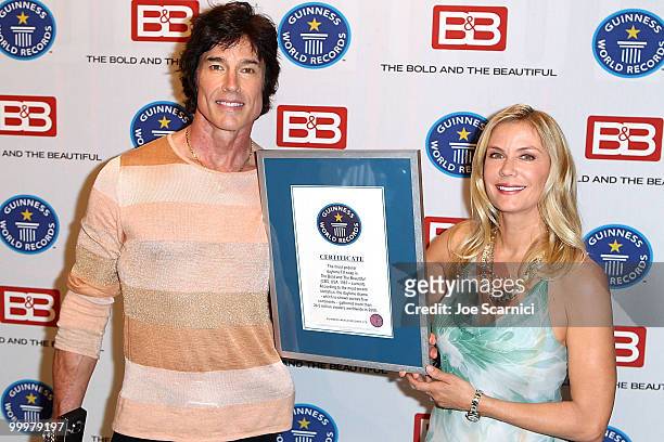 Ronn Moss and Katherine Kelly Lang attend the Guinness World Record's Official Validation For "The Bold & The Beautiful"at CBS Studios on May 18,...