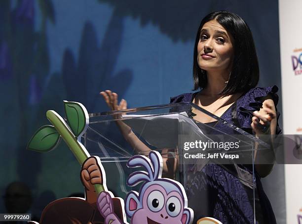 Actress Salma Hayek attends Nickelodeon's launch of Dora The Explorer's 10th anniversary with the 'Beyond The Backpack' Campaign held at the...