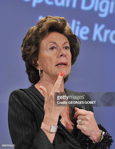 Commissioner for Digital Agenda Neelie Kroes gives a press conference on May 19, 2010 at the EU headquarters in Brussels. AFP PHOTO GEORGES GOBET