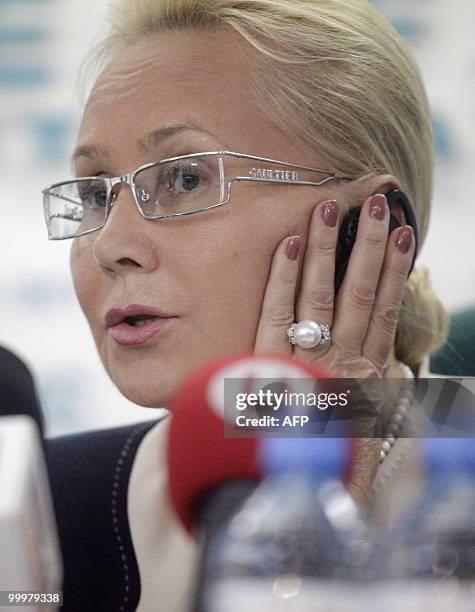 Tatyana Anodina, head of the inter-state air committee speaks at a press conference in Moscow on May 19, 2010. Non-crew members were present in the...