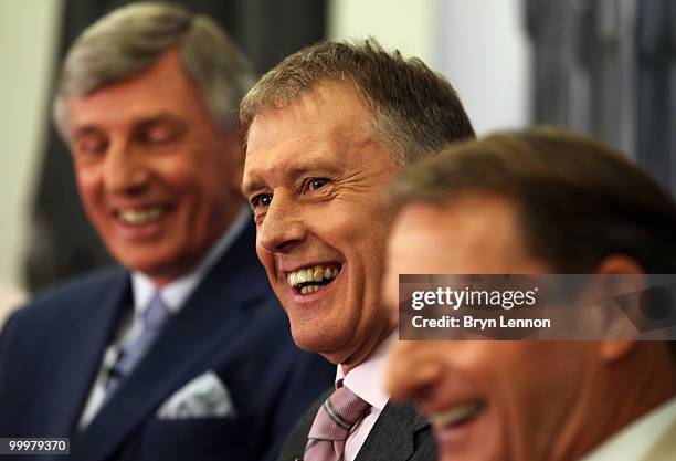 England 1966 Legend Sir Geoff Hurst chats to the media during the Marks and Spencer England World Cup Suit Launch on May 19, 2010 in London, England.