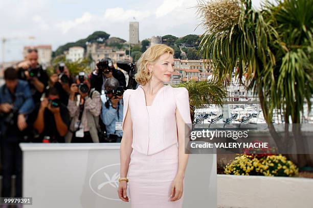 Australian actress Cate Blanchett poses during the photocall of "Robin Hood" presented out of competition at the 63rd Cannes Film Festival on May 12,...