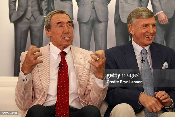 England 1966 Legends Gordon Banks and Martin Peters talk to the media during the M&S England World Cup Suit Launch on May 19, 2010 in London, England.