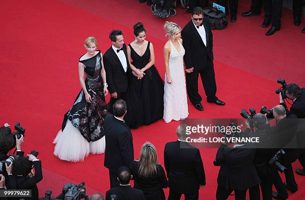 Australian actress Cate Blanchett , Australian actor Russell Crowe and his wife Danielle Spencer and US producer Brian Grazer arrive for the opening...