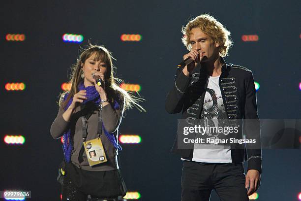 Chanee & N'evergreen of Denmark perform at the open rehearsal at the Telenor Arena on May 18, 2010 in Oslo, Norway. 39 countries will take part in...