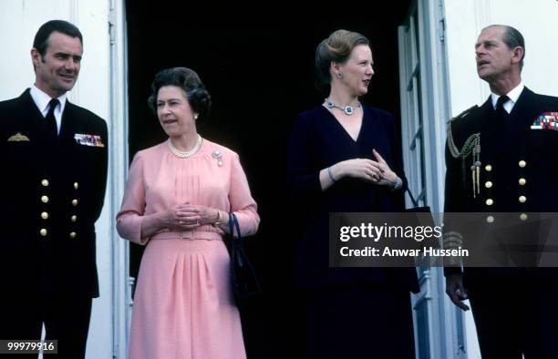 Queen Elizabeth ll and Prince Philip, Duke of Edinburgh pose with Queen Margarthe and Prince Henrik of Denmark during a visit to Denmark in May 1979...