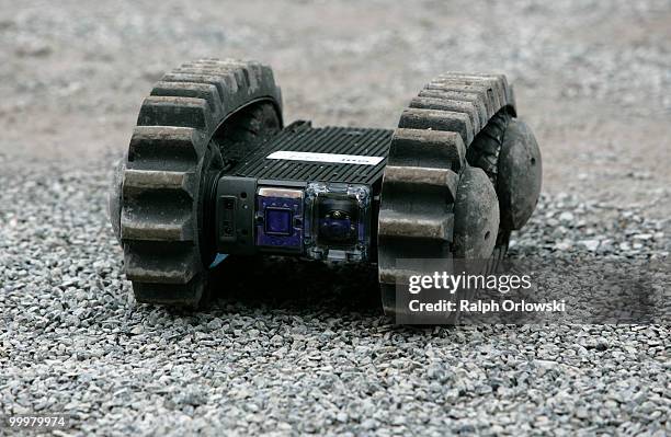 Eye Drive" ground robot of German Glueckauf Logistik company drives during an exibition at the German army base on May 18, 2010 in Hammelburg,...