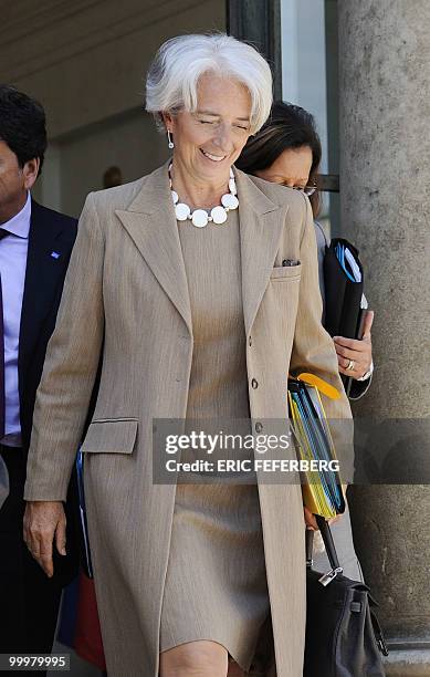 French Economy, Industry and Employment minister Christine Lagarde leaves the Elysee Palace at the end of the weekly cabinet meeting on May 19, 2010...