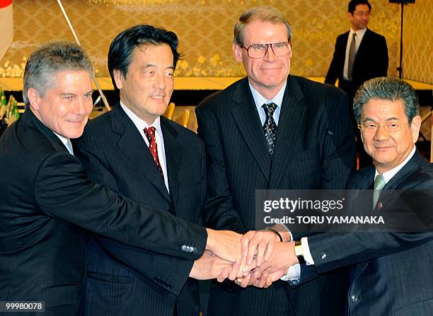 Australian Foreign Minister Stephen Smith , Japanese Foreign Minister Katsuya Okada , Australian Defence Minister John Faulkner and Japanese Defence...