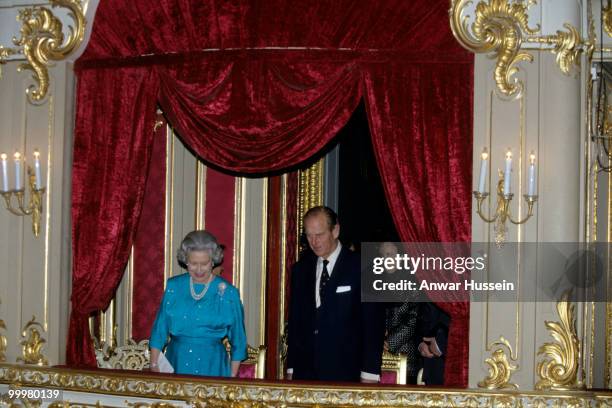 Queen Elizabeth ll and Prince Philip, Duke of Edinburgh visit the theatre during an official visit to Russia in October 1994 in in St. Petersburg,...