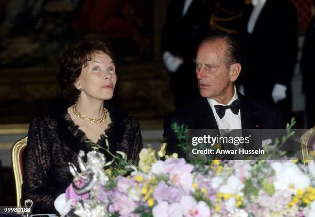 Prince Philip, Duke of Edinburgh and Madame Mitterand chat on June 9, 1992 in Paris, France.