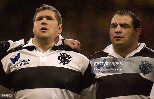 Welsh prop Darren Morris with French hooker Raphael Ibanez in the Barbarians team during the Scottish Amicable Challenge match between the Barbarians...
