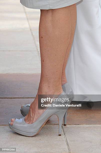 Shoes worn by actress Meg Ryan as she attends the 'Countdown to Zero' Photo Call held at the Palais des Festivals during the 63rd Annual...