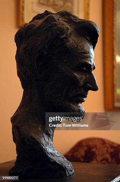 Lobbyist David Weiman and his wife Nancy display political memorabilia in their Capitol Hill row house. This is a bust of Abraham Lincoln.