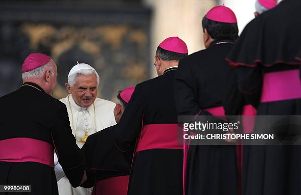 Pope Benedict XVI greets Cardinals during his weekly general audience at St Peter's square on May 19, 2010 at The Vatican. AFP PHOTO / CHRISTOPHE...